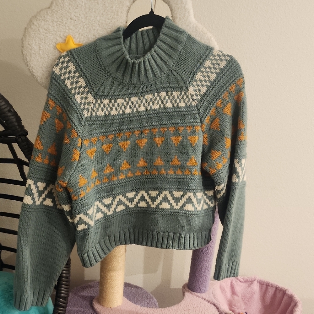 Universal Thread Women's Cowl Neck Sweater - Teal, Orange, Cream